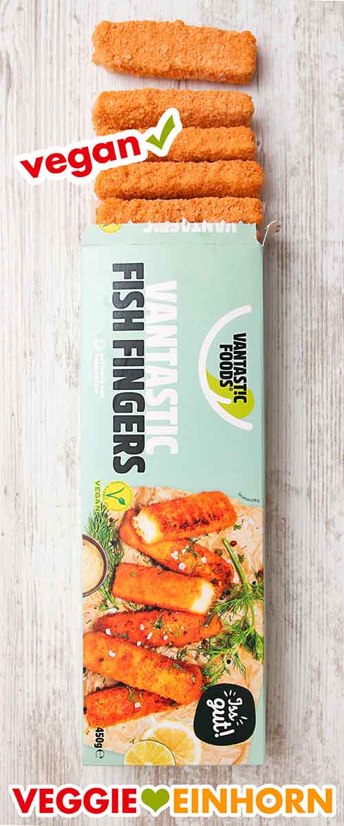 Eine Packung tiefgekühlte Fischstäbchen von Vantastic Foods