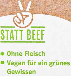 Text auf der Pea Burger Packung