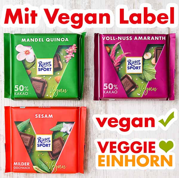 Ritter Sport Sorten mit Vegan Label