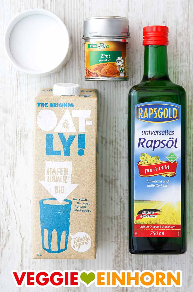 Salz, Zimt, Hafermilch, Rapsöl