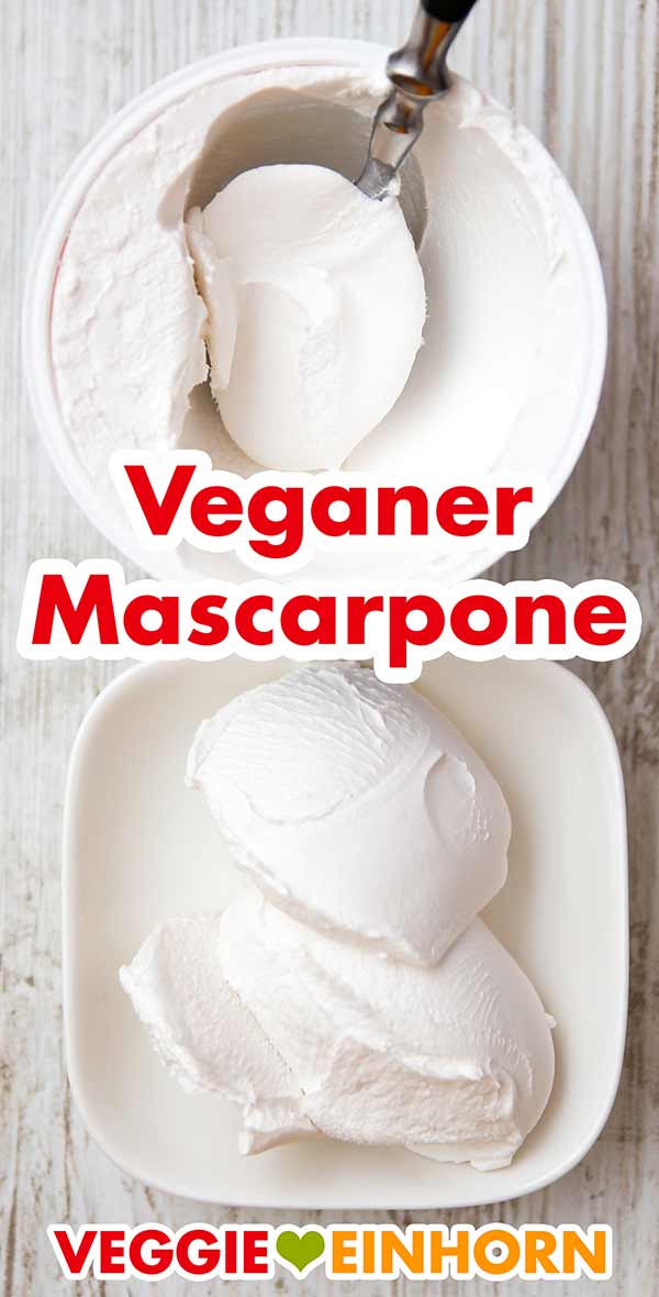 Veganer Mascarpone im Becher und in einem Schälchen