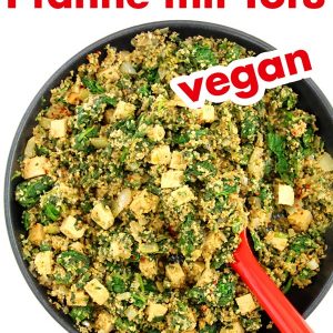Vegan kochen: Einfaches veganes Rezept BULGUR-PFANNE mit SPINAT und TOFU | Schnell, einfach und lecker | Veganes Rezept mit Schritt-für-Schritt Foto Anleitung und VIDEO. #VeggieEinhorn