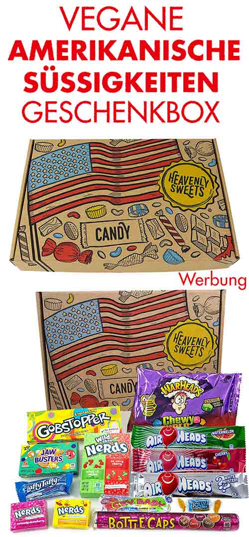 Vegane Süßigkeiten aus USA in einer Geschenkverpackung