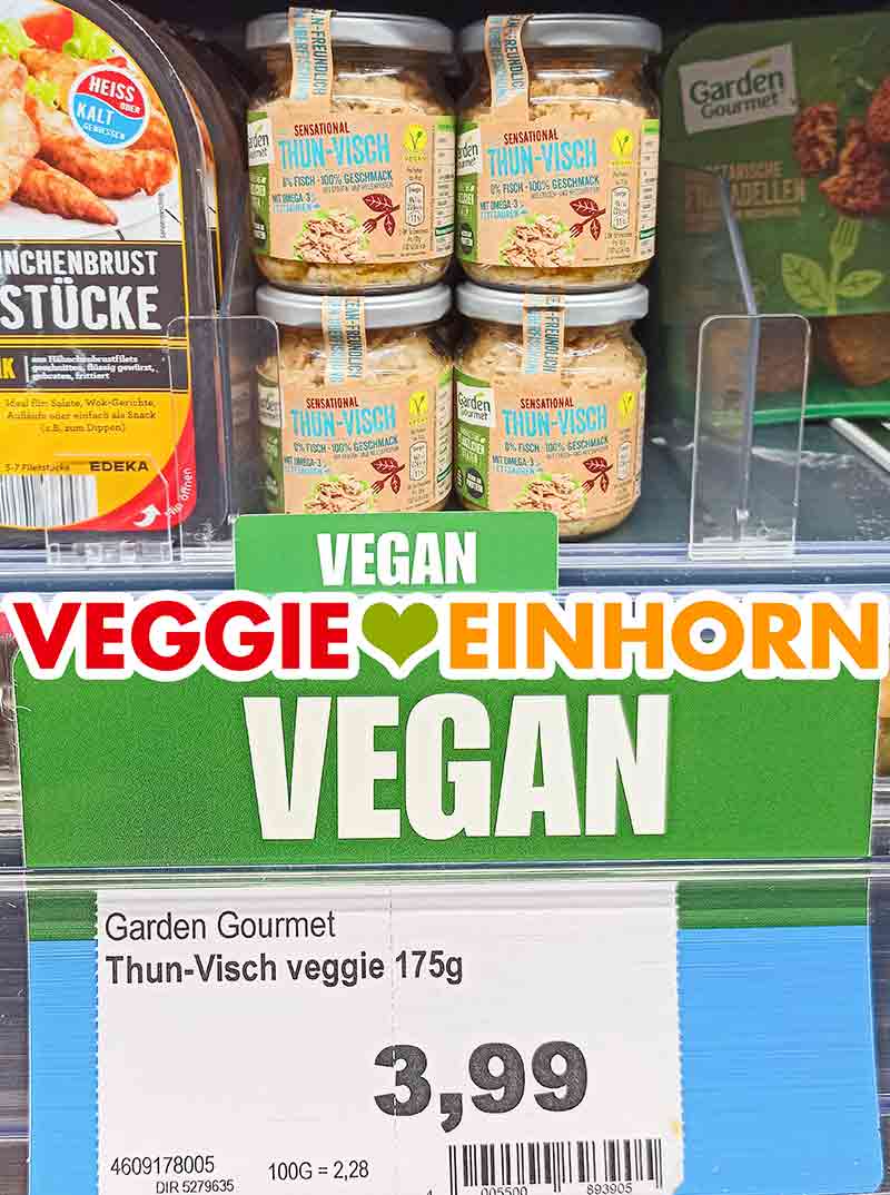 Veganer Thunfisch von Garden Gourmet im Supermarktregal