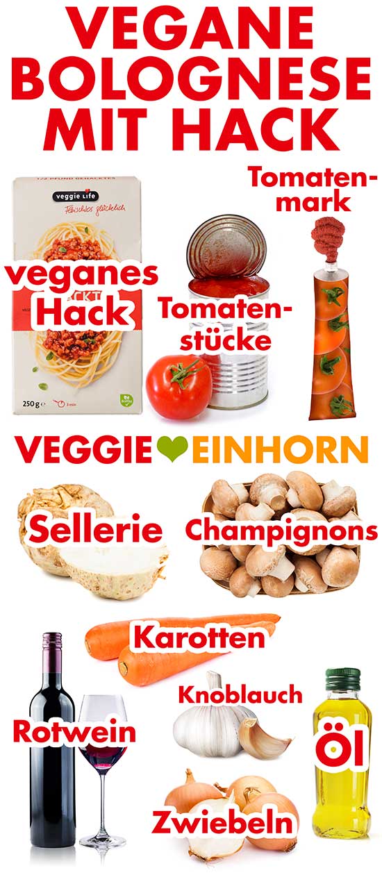 Zutaten für die vegetarische Bolognese mit Hack