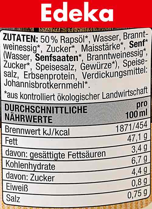 Zutaten und Nährwerte der veganen Mayo von Edeka 