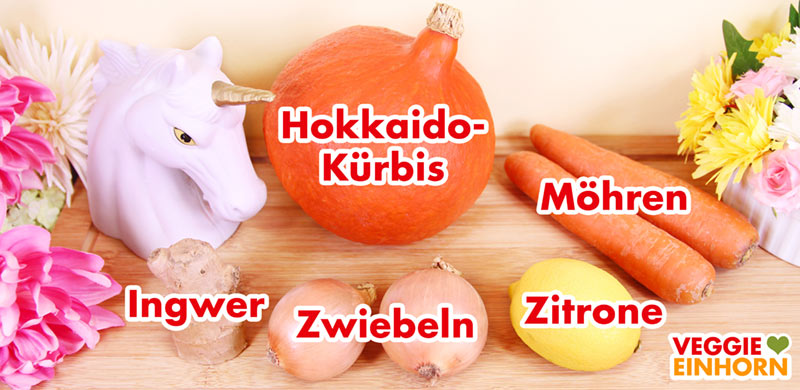 Hokkaido Kürbis, Möhren, frischer Ingwer, Zwiebeln, Zitrone