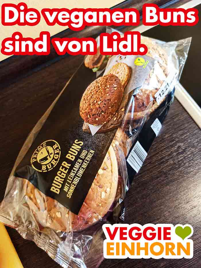 Eine Packung vegane Burger Buns von Lidl.