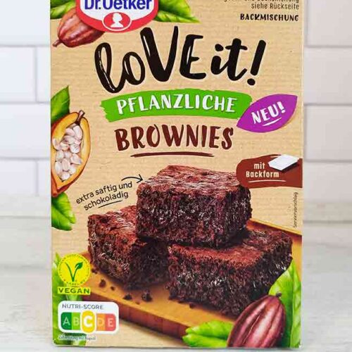 Eine Packung vegane Brownies Backmischung von Dr. Oetker LoVE it!
