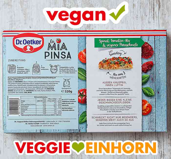 Rückseite der Packung der veganen Pizza La Mia Pinsa