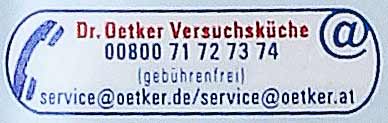 Dr. Oetker Versuchsküche, 0800 71 72 73 74, gebührenfrei