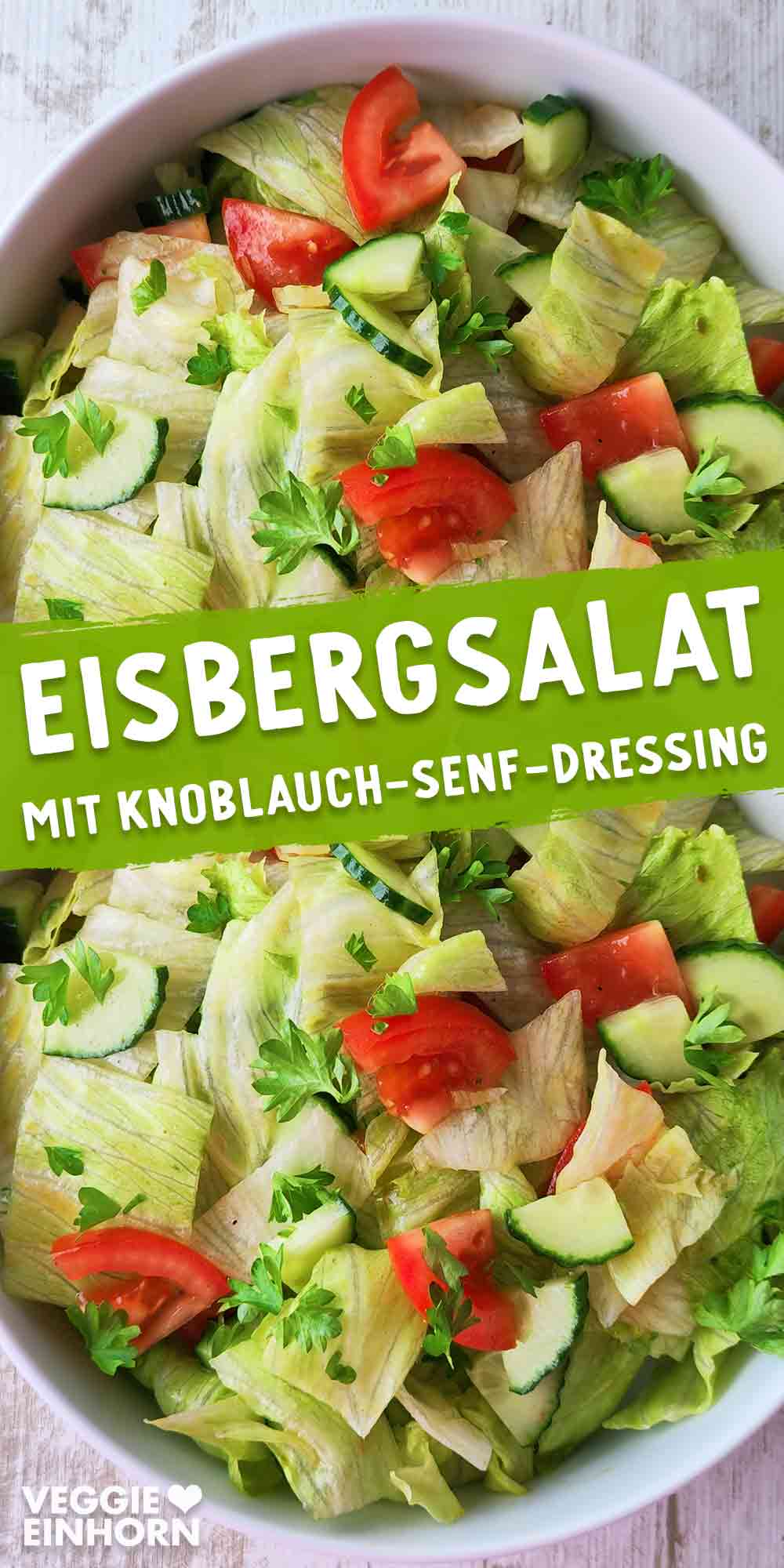 Eisbergsalat mit Tomate, Gurke und Knoblauch-Senf-Dressing