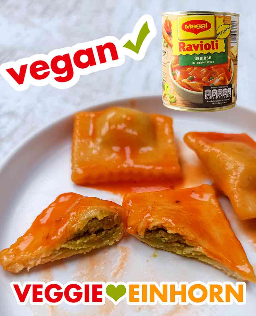 Die Gemüsefüllung in einem Ravioli