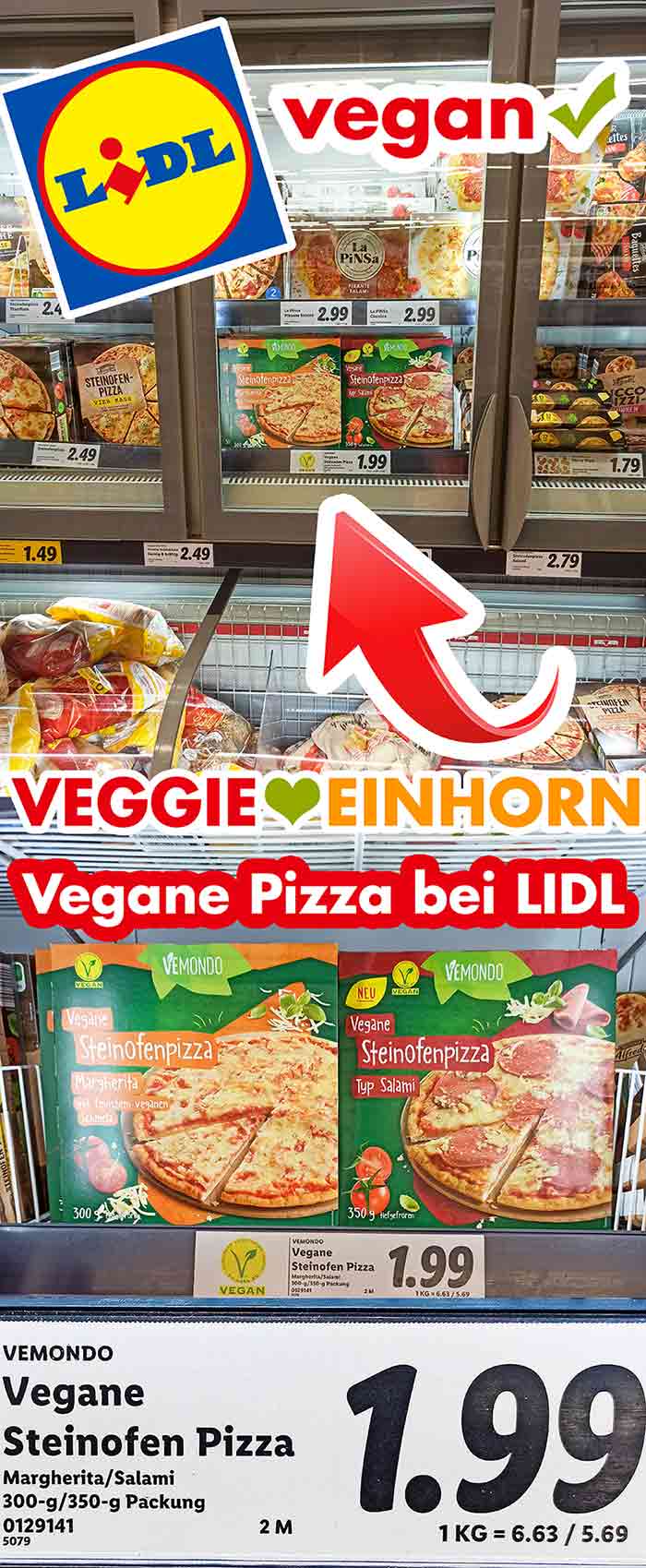 Vegane Pizzen im Tiefkühlregal bei Lidl
