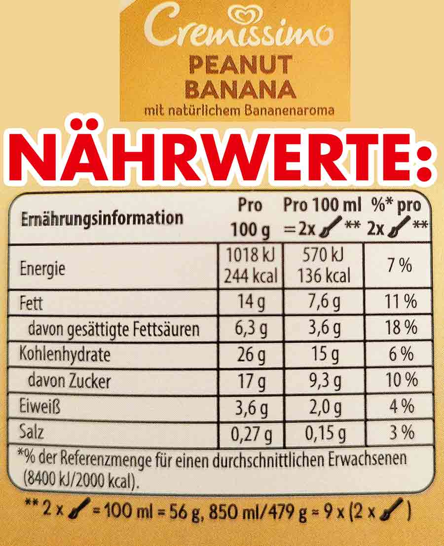 Nährwerte des veganen Cremissimo Peanut Banana