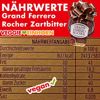 Nährwerte Tabelle des Grand Ferrero Rocher Zartbitter