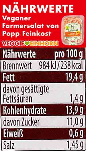 Nährwerte Tabelle des veganen Farmersalates von Popp Feinkost