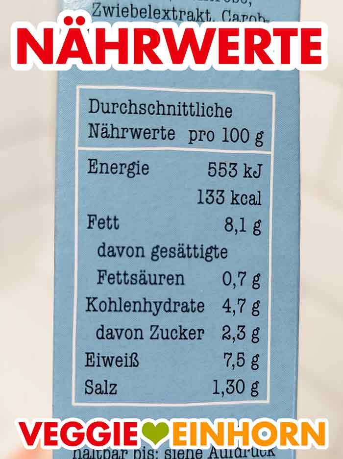 Nährwertetabelle auf der Packung der tiefgefrorenen veganen Burger von Penny Food for Future