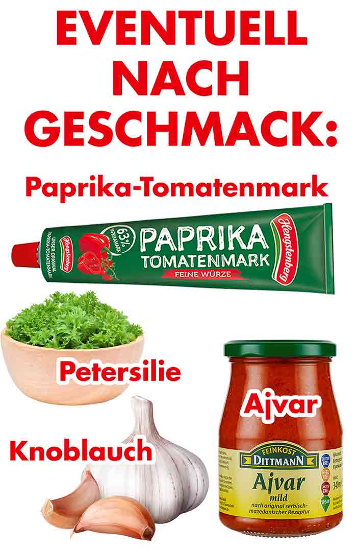 Paprika-Tomatenmark, Ajvar, Petersilie, Knoblauch