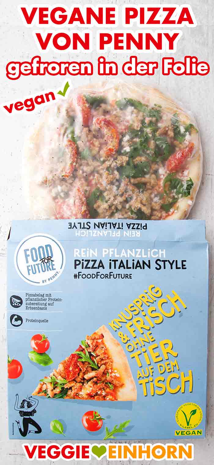 Die vegane Pizza von Penny tiefgefroren in der Plastikfolie