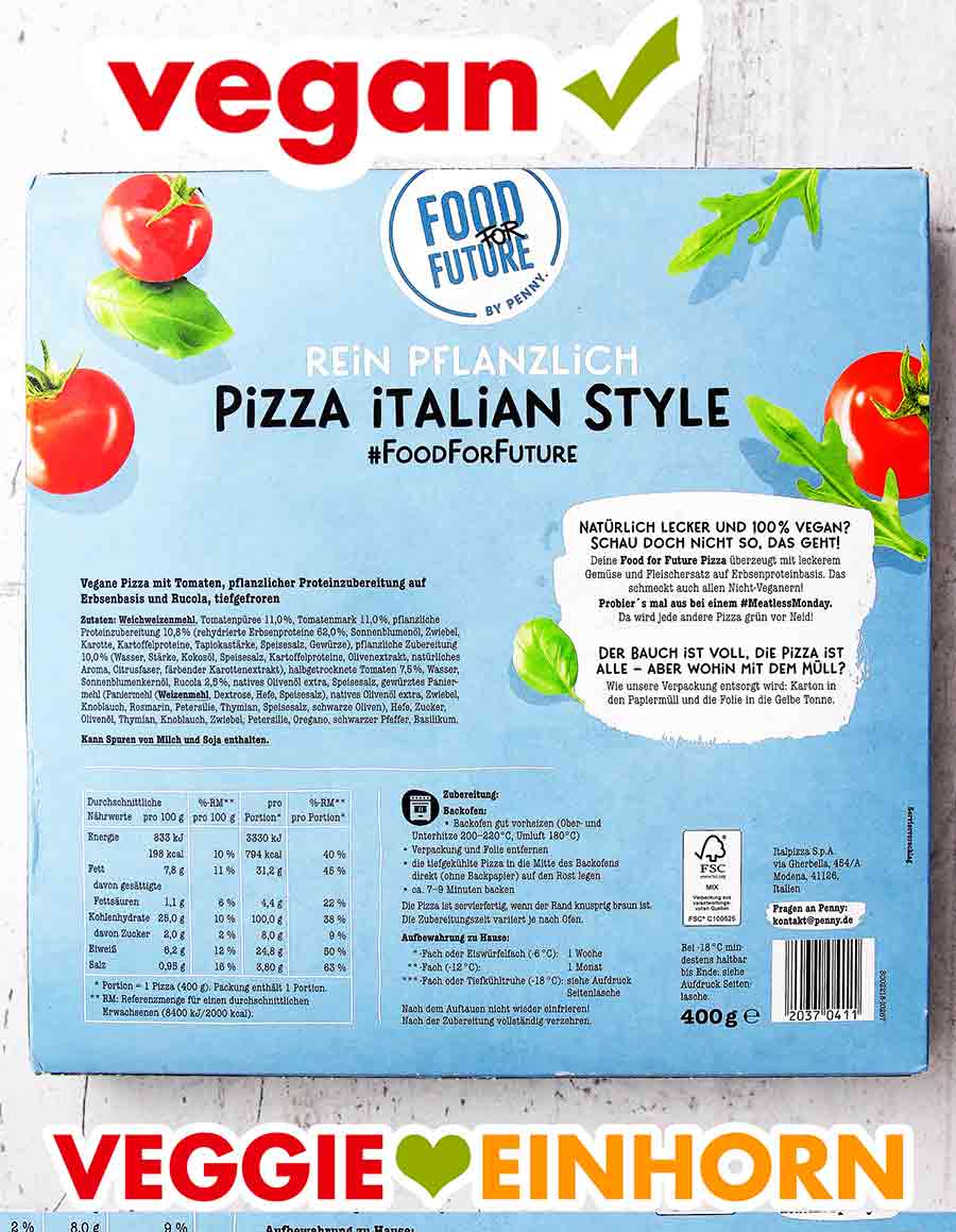 Rückseite der Verpackung der Pizza Italian Style von Penny