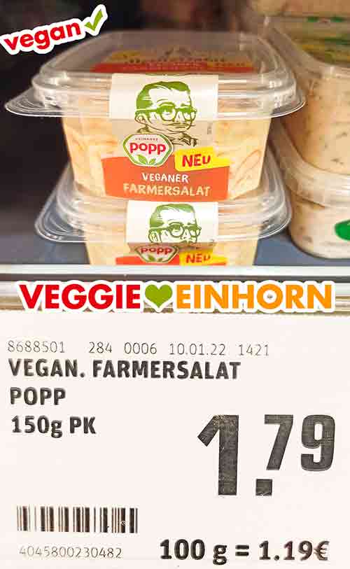 Popp Veganer Farmersalat mit Preisschild