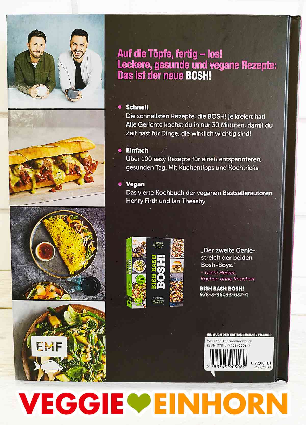 Rückseite des veganen Kochbuches Speedy BOSH!