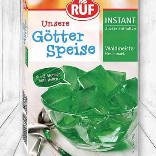 Eine Packung vegane Waldmeister Götterspeise von RUF