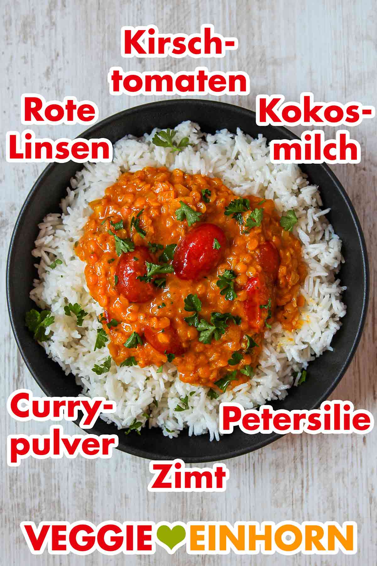 Curry mit roten Linsen, Kirschtomaten und Kokosmilch