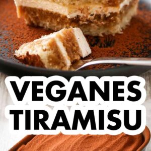 Veganes Tiramisu auf einem Teller und in einer Form