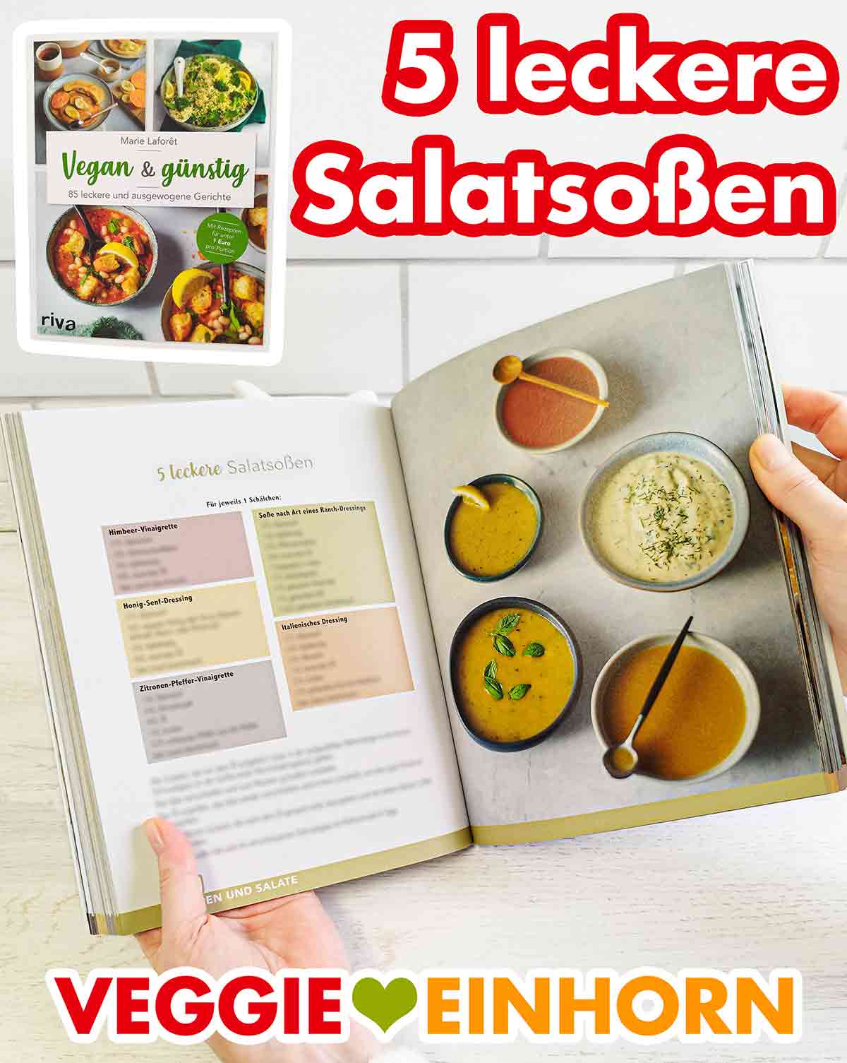 Fünf leckere Salatsoßen im Kochbuch Vegan und Günstig von Marie Laforêt