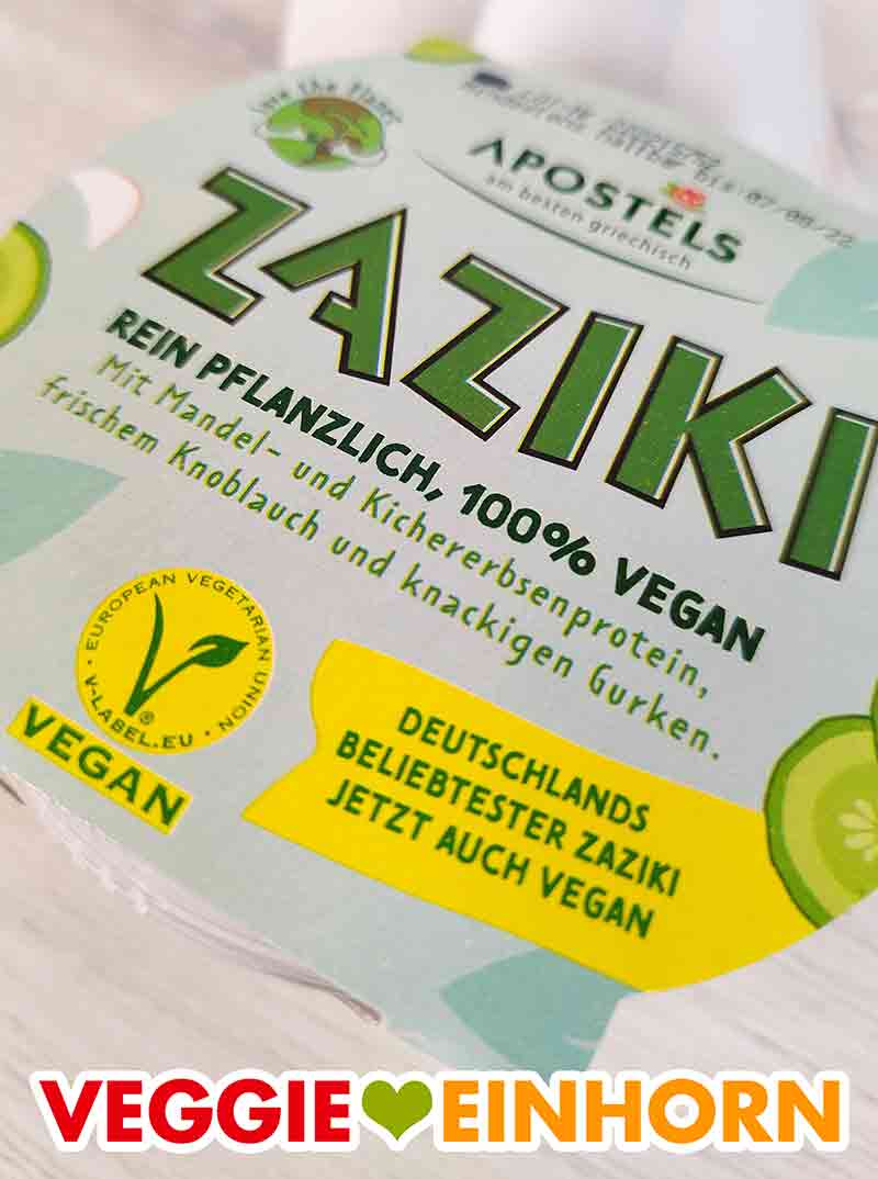 Vegan Logo auf dem veganen Zaziki von Apostels