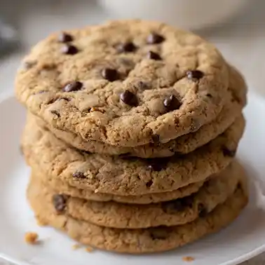 Teller mit veganen Chocolate Chip Cookies mit Nüssen.