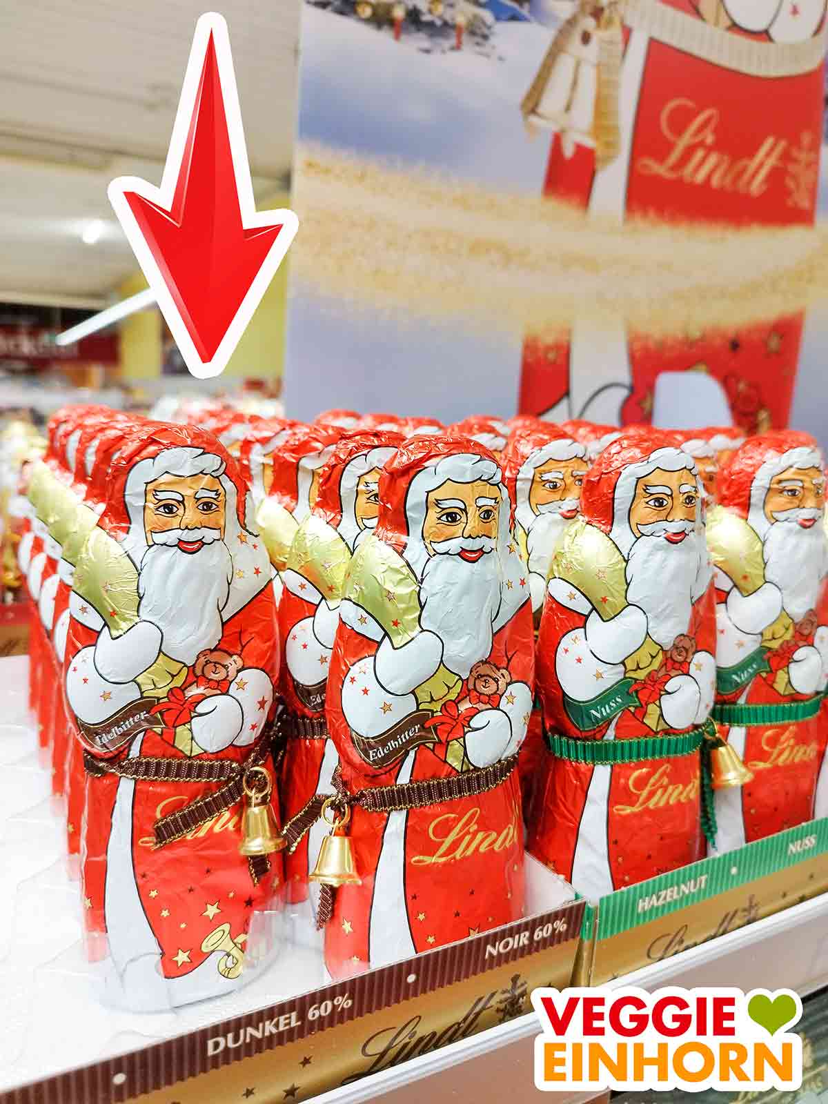 Lindt Edelbitter Weihnachtsmänner im Supermarkt