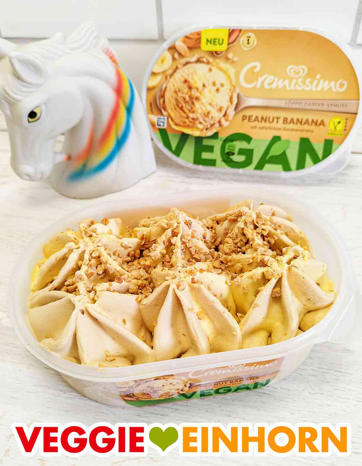 Veganes Erdnuss Eis und Bananen Eis in der Packung von Cremissimo