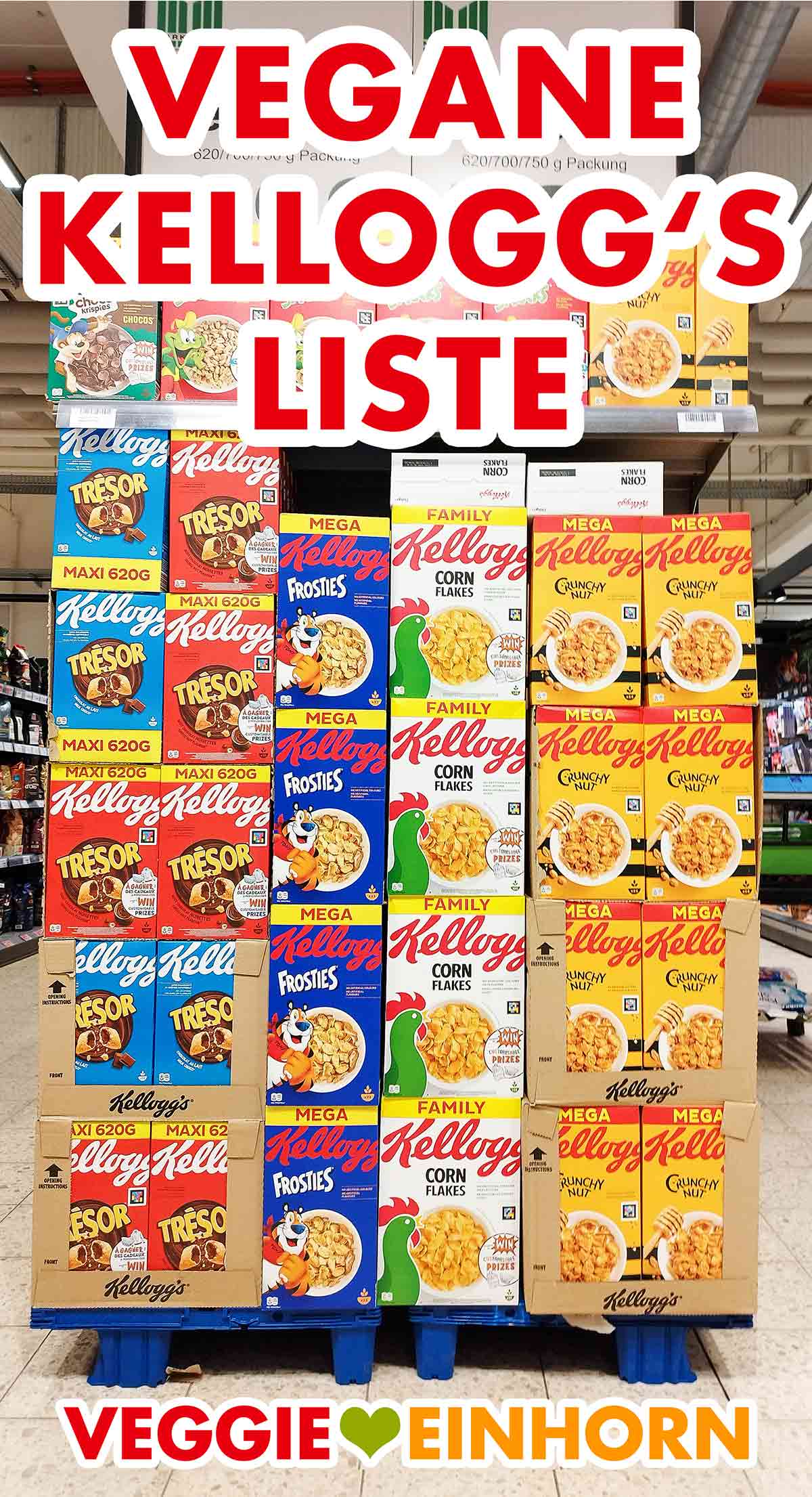 Packungen mit Kellogg's Cerealien im Supermarkt