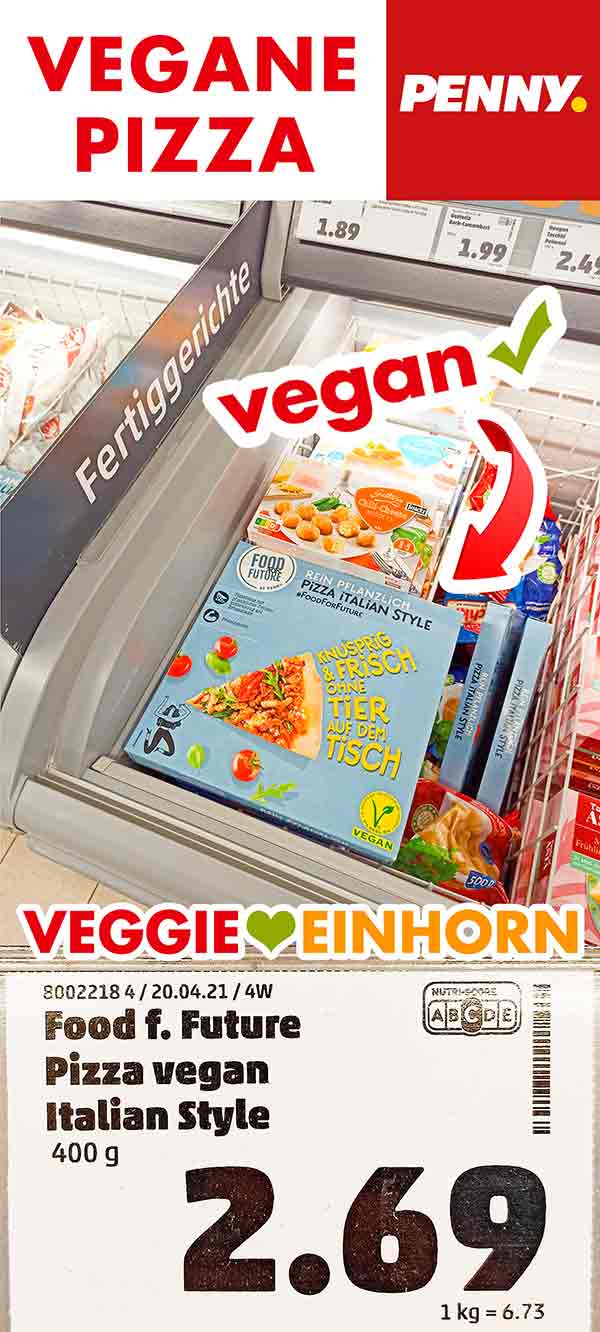 Vegane Pizza in der Tiefkühltruhe bei Penny