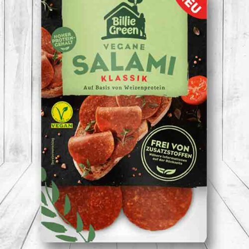 Eine Packung vegane Salami Klassik von Billie Green
