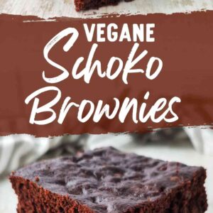 Pinterest-Grafik mit zwei Fotos von veganen Schokobrownies und dem Text Vegane Schoko Brownies.