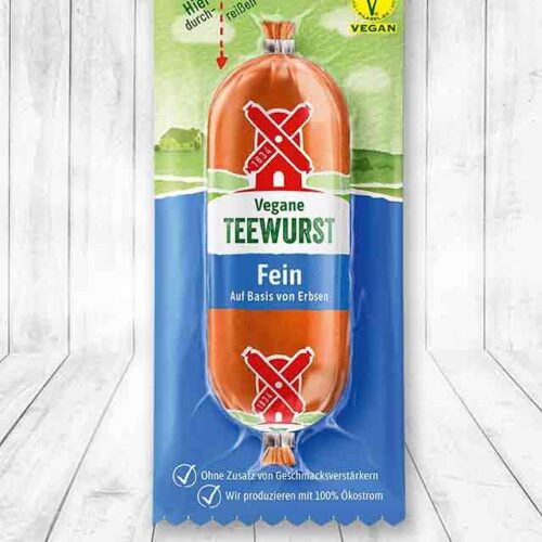 Eine Packung vegane Teewurst von Rügenwalder