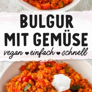 Bulgur mit Gemüse auf einem weißen Teller