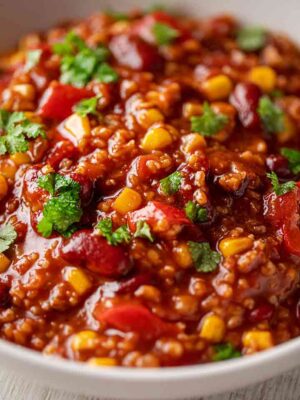 Grünkern Chili auf einem Teller
