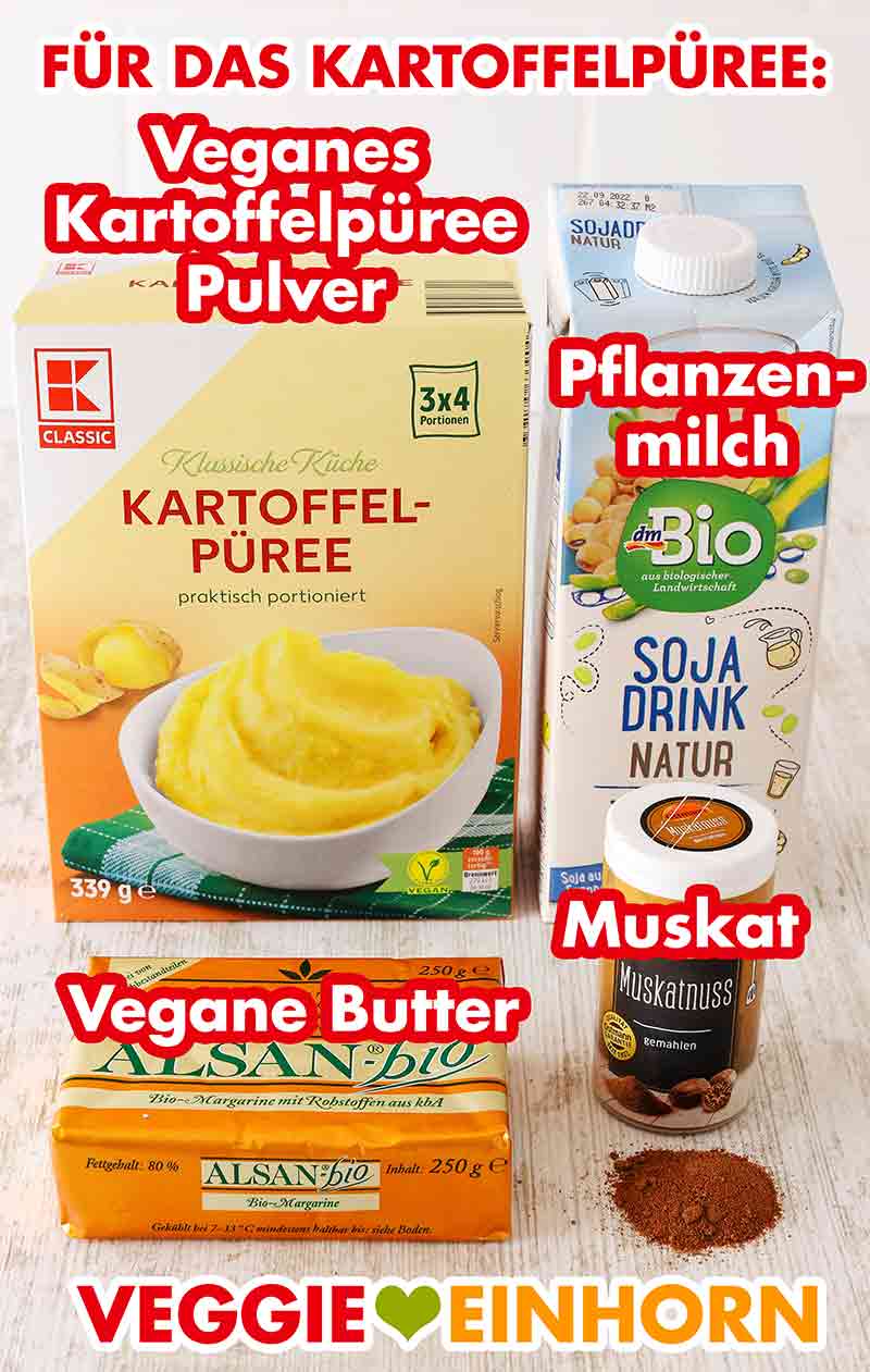 Veganes Kartoffelpüree Pulver, vegane Milch, vegane Butter, Muskat