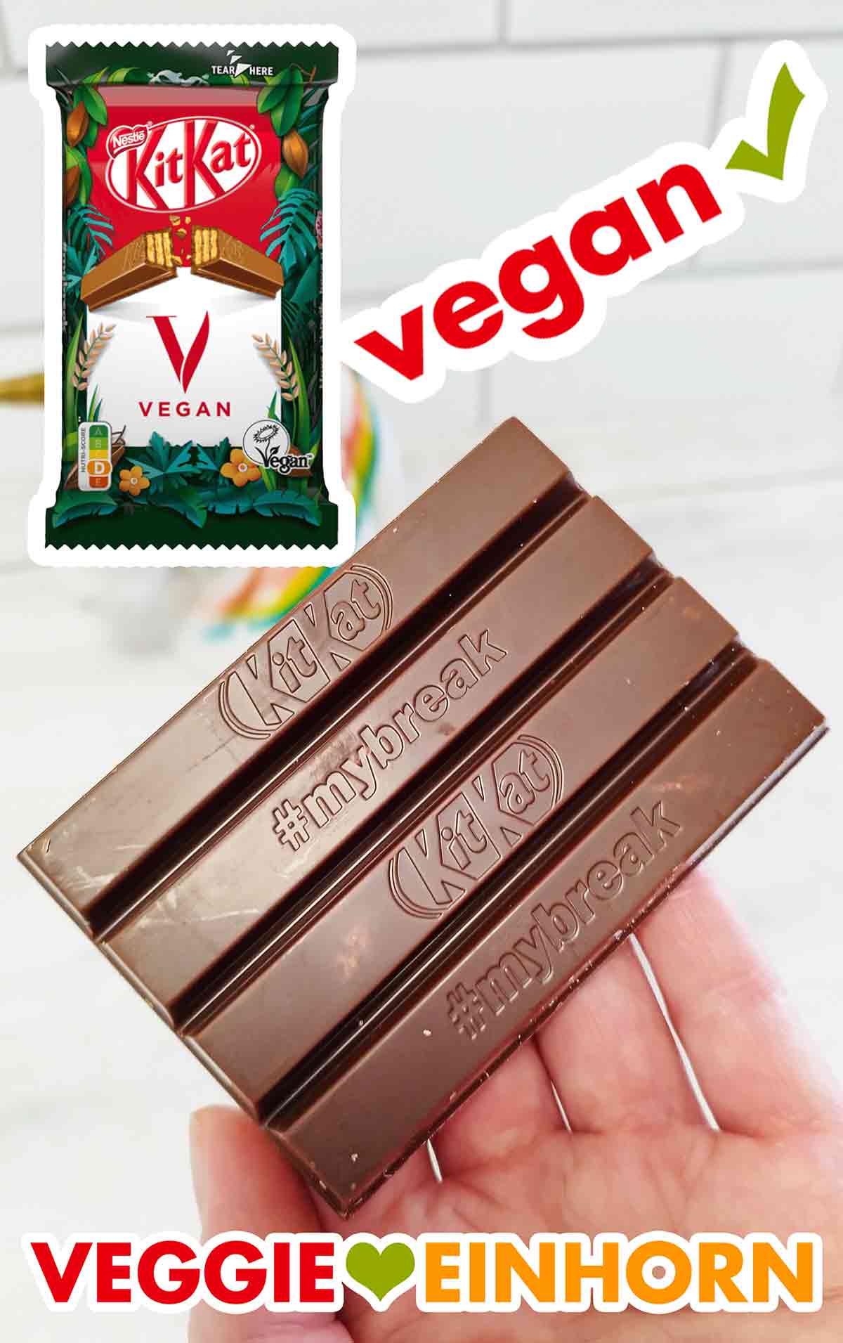 Ausgepackter veganer KitKat Schokoriegel
