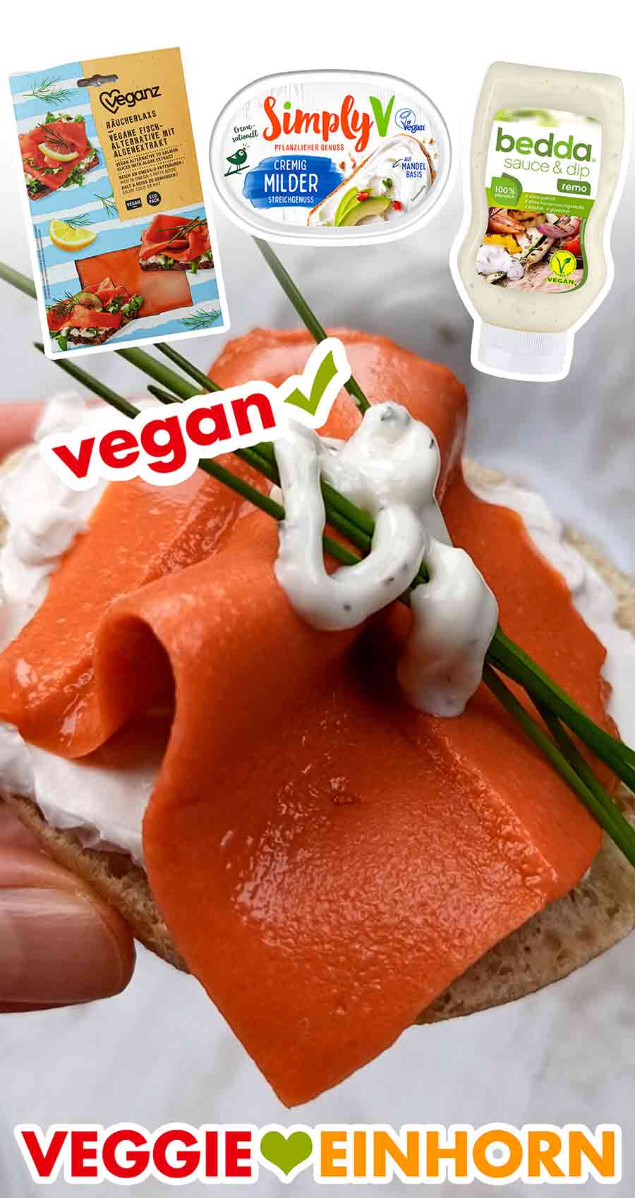 Veganes Lachsbrötchen mit Veganz Räucherlachs, Simply V Frischkäse und Bedda Remoulade