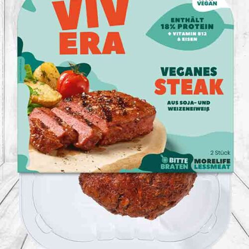 Eine Packung veganes Steak von Vivera.