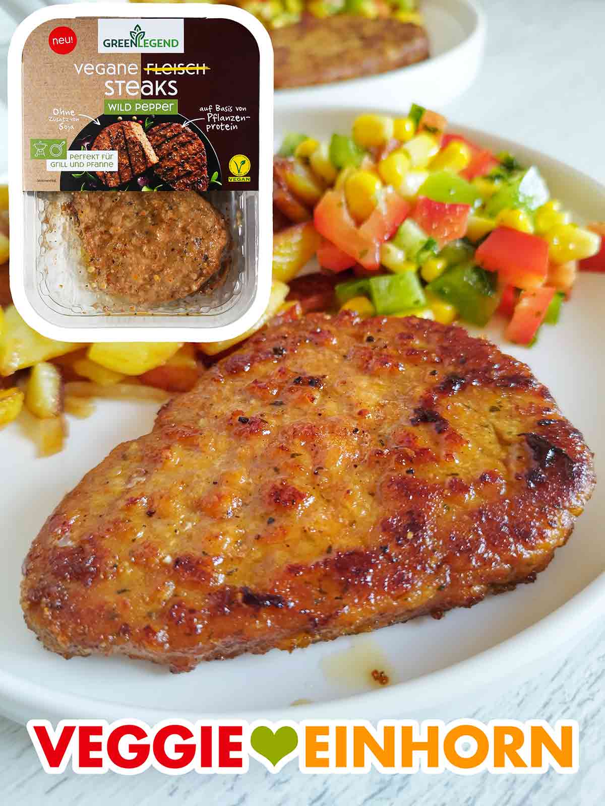 Veganes Steak Wild Pepper von Green Legend auf einem Teller