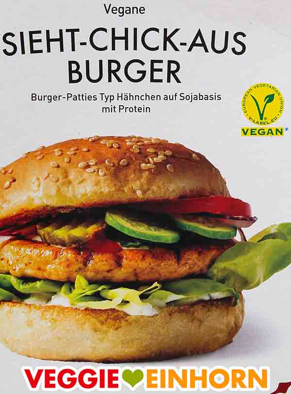 Vegan Logo auf den Sieht-Chick-Aus Burgern von The Vegetarian Butcher