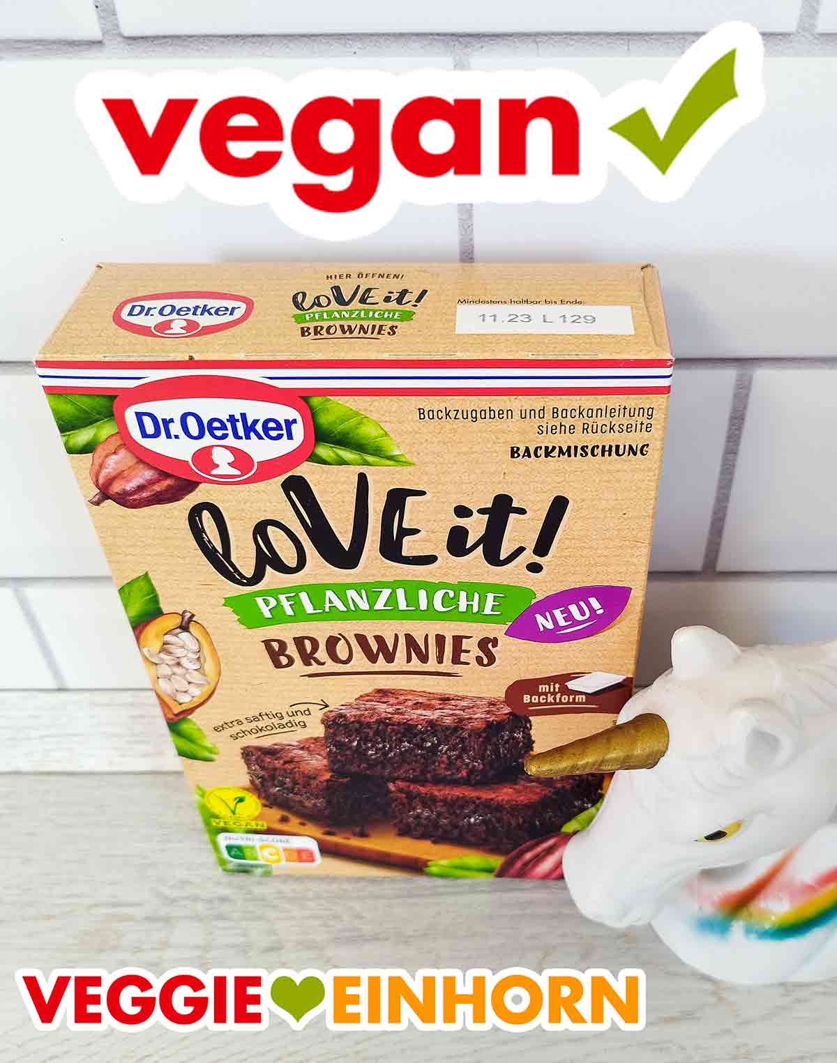 Verpackung der veganen Brownies Backmischung von Dr. Oetker LoVE it!