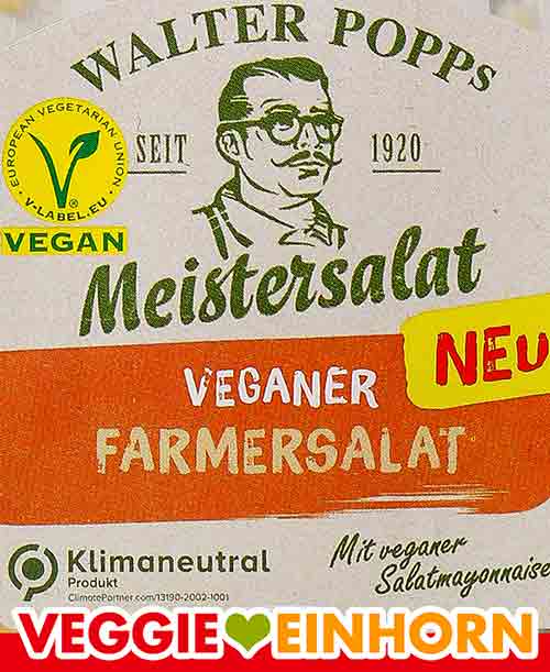 Veganes V-Label auf dem Farmersalat von Popp Feinkost